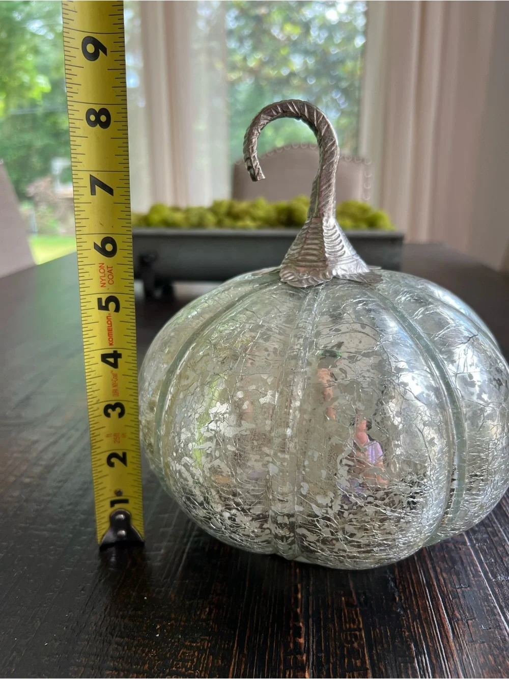 Mercury Crackle Glass Pumpkin Decoration, Silver Tone Metal Stem